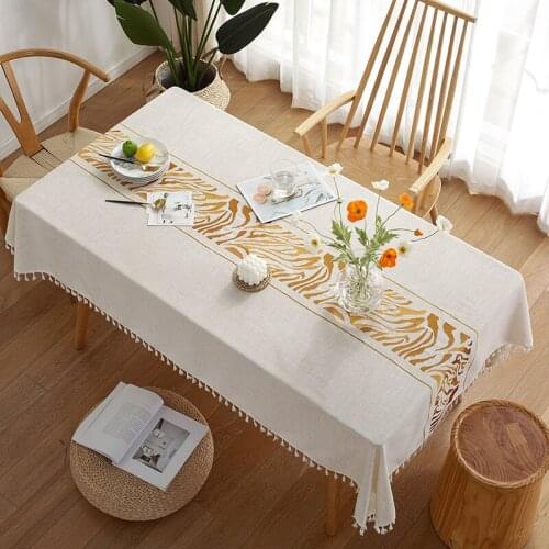 Japanese Style Table Cloth Waterproof Dustproof Cotton Linen Jacquard Tablecloth Kitchen Dining Room Wedding Garden Ornament