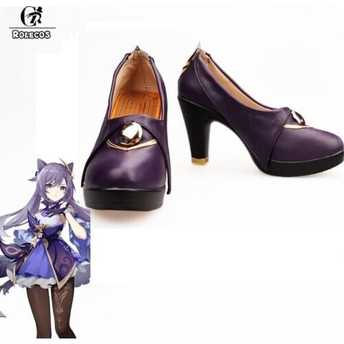 ROLECOS Game Genshin Impact Keqing Cosplay Shoes Keqing High-Heeled Shoes Comfortable Purple Cosplay Shoes for Women Girl