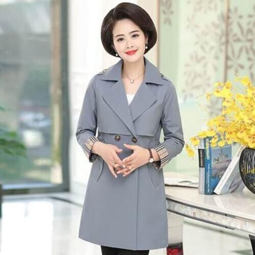Spring Windbreaker Middle-aged Elderly Women Mid-length Thench Coat Suit Collar Solid Color Casual Jacket 2020 New Female Q108
