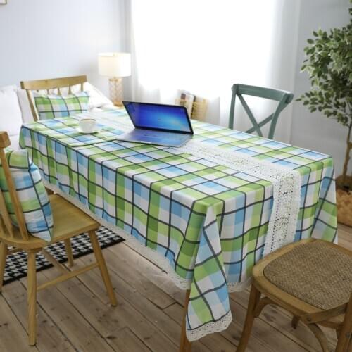 Waterproof Green Plaid Tablecloth Square Table Cover Pastoral Lace Dining Table Coffee Table Fabric Round Tablecloth