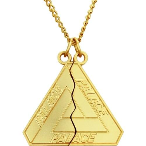 WANGAIYAO new hip-hop personality trend triangle two halves split fashion men and women long stainless steel pendant necklace co