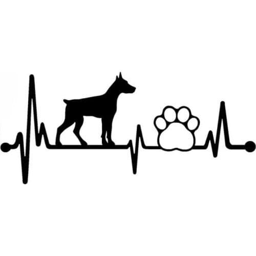 8"*3.5" Doberman Heartbeat Lifeline Dog Paw Funny Vinyl Decal Sticker Car Stickers Window