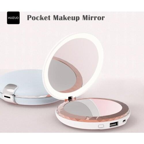 Xiaomi HUIZUO LED Makeup Mirror Pocket Makeup Box Foldable Double Mirror 3 Times Magnification Power Bank Portable Led Light