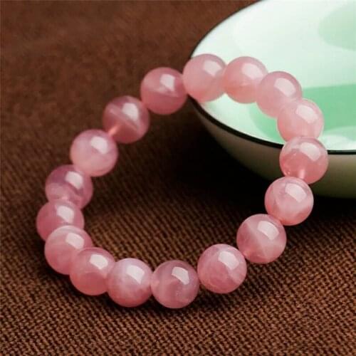 13mm Madagascar Natural Rose Pink Quartz Bracelets Women Lady Stretch Crystal Round Bead Natural Stone Bracelet