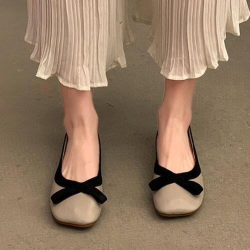 Women Boat Shoes 2021 Autumn Square Toe Slip on Shoes Woman Loafer fork Single Shoe Shallow Grandmother Shoe Zapatos Mujer 9328G