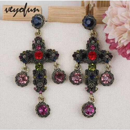 Veyofun Cross Tassels Drop Earrings Vintage Zinc Alloy Dangle Earrings For Women Fashion Jewelry New Gift