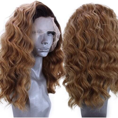 FANXITON Lace Front Wig Synthetic 16 inch Body Wave Ombre Brown Color Wigs For Women Ombre Lace Wig Synthetic Lace Front Wig
