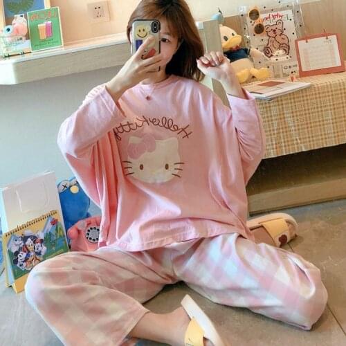 2021 Sanrio Hello Kitty Cute Pajamas Girls Boys Home Sleep Long Sleeve Trousers sleepwear