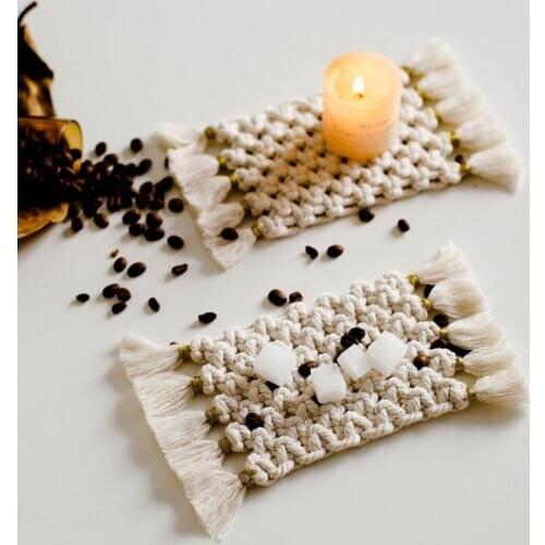 5pcs 10*21cm Handmade Cotton Placemat Macrame Non-slip Insulation Coffee Tea Cup Pad Mats Bohemia Desk Decor Creative Gift