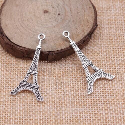 Free shipping 40pcs 32x19mm antique silver tower charms diy retro jewelry fit Earring keychain hair card pendant accessories