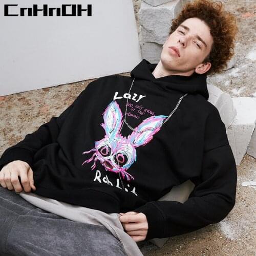 CnHnOH New Arrival Long Sleeve Winter Oversize Plus Velvet Lazy Rabbit Loose Hoodies Shoulder Round Neck Men 9827