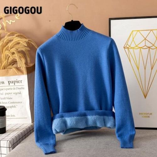 GIGOGOU Winter Warm Turtleneck Womens Sweaters Mock Neck Solid Long Sleeve Pullovers Top Knitted Female Jumper Christmas Sweater