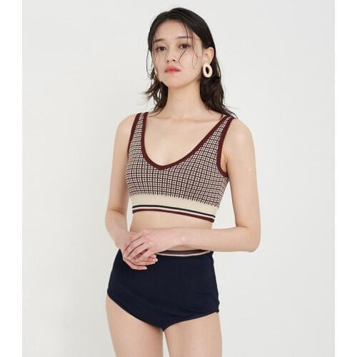 Swimsuit Fused Womens Swimwear Separate Woman Two Piece Swimsuits Pieces Summer Sexy Vintage Knitting Japanese Neck Backless