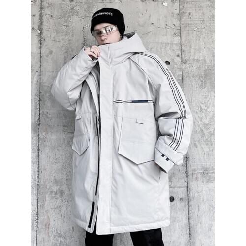 White duck down jacket mens new mid-length loose large size winter solid color warm fashion hooded jacket