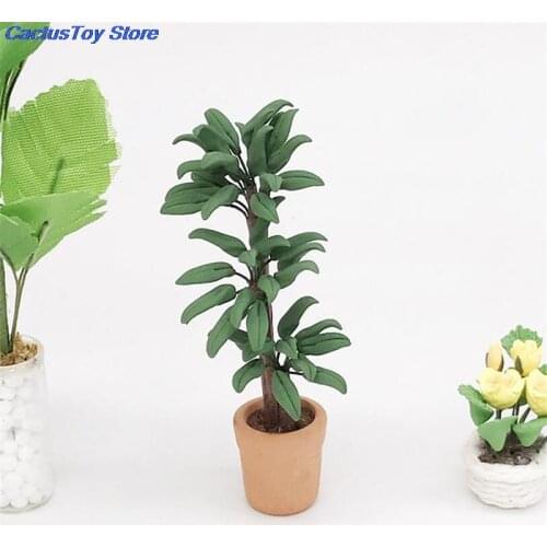 1:12 Dollhouse Miniature Resin Potted Plant Pot Green Leafed Plant Garden Decoration Dollhouse Collection Kids' Toys