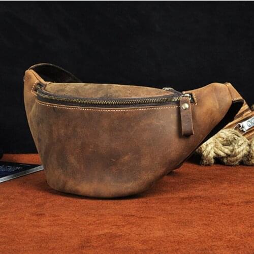 Crazy Horse Cowhide Men Waist Chest Bag New Vintage Genuine Leather Messenger Shoulder Bags Purse Pouch Hip Bum Fanny Pack