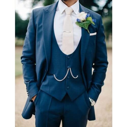 2020 Autumn New Tailor Made Fashion Blue Lapel Loose Style Men Suits Slim Fit For Wedding Dinner Party Sets (Jacket+Vest+Pants)
