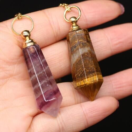 Natural Stone Perfume Bottle Necklace Section Cylindrical Semi-Precious Pendant For Elegant Women Love Romantic Gift 60 CM