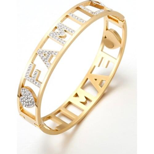 Family Gift Stainless Steel Bangle for Women Female Luxury CZ Stone Open Cuff Stainless Steel Bracelet Bangle Jewelry Accessory