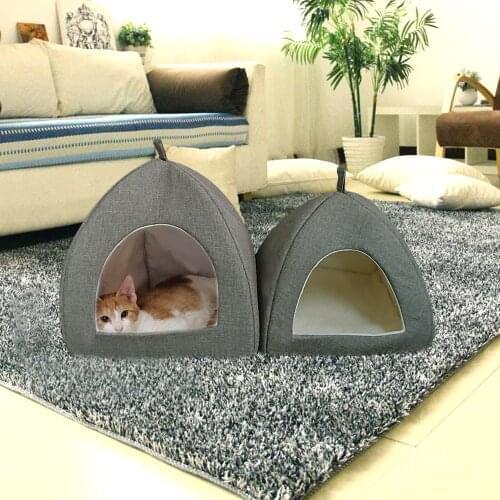 Dropshipping Foldable 2-in-1 Cat Bed Indoor Kitten Tent House Warm For Small Pet Pad Dog Nest Cave Sleeping Cozy Plush Mat