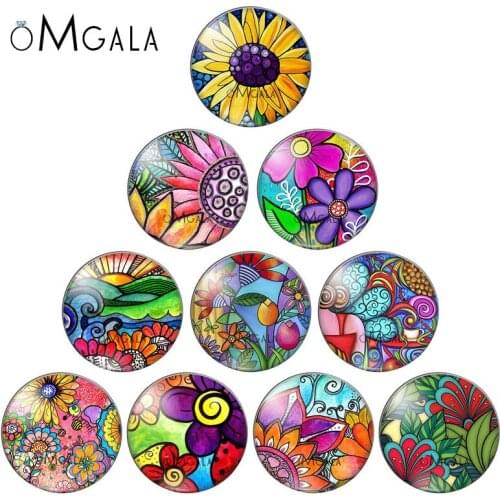 Colorful Ink Painting Flowers 10mm/12mm/16mm/18mm/25mm Round Photo Glass Cabochon Demo Flat Back Making Findings
