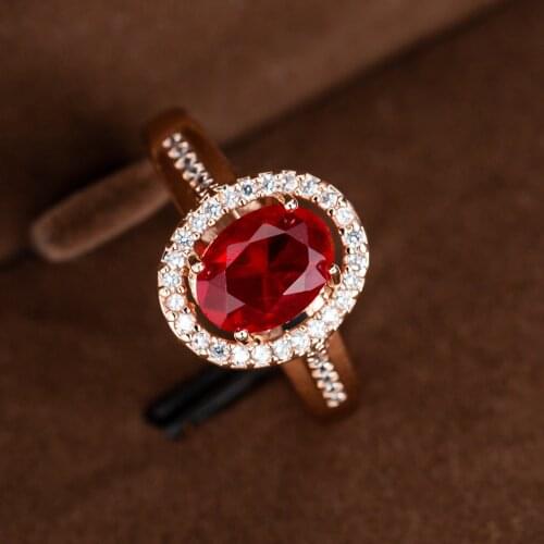 Romantic Rose Gold Oval Shape Red Stone Wedding Engagement Rings Copper Rings For Women Band Special Anniversary Gifts Jewelry