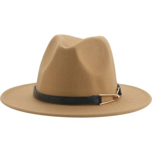 Women hat metal buckle luxury fedora hats men women wide brim wool autumn winter khaki beige fascinator new felt hats for men