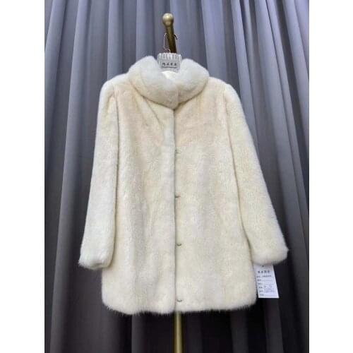 Real fur coat mink female winter natural fur mink coat and jacket women long warm mid-length off-white coat