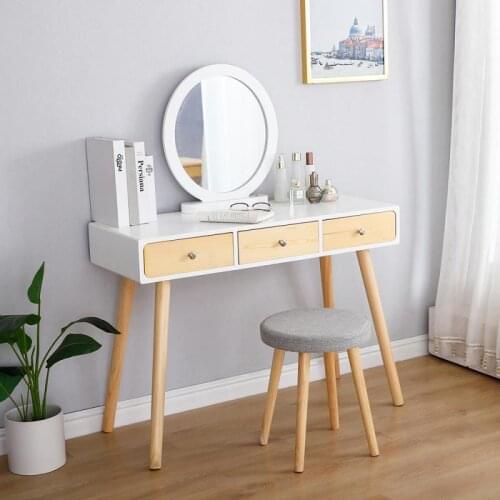 Wood Color Dressing Table Nordic Modern Dresser With Stool Multifunction Bedside Table Office Desk With Removable Mirror HWC