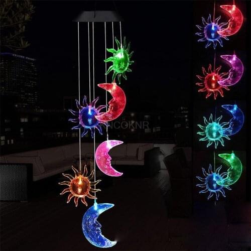 Outdoor Solar Wind Chime Light LED Transparent Star Moon Sun Xingyue Wind Chime Christmas Day Decoration Light