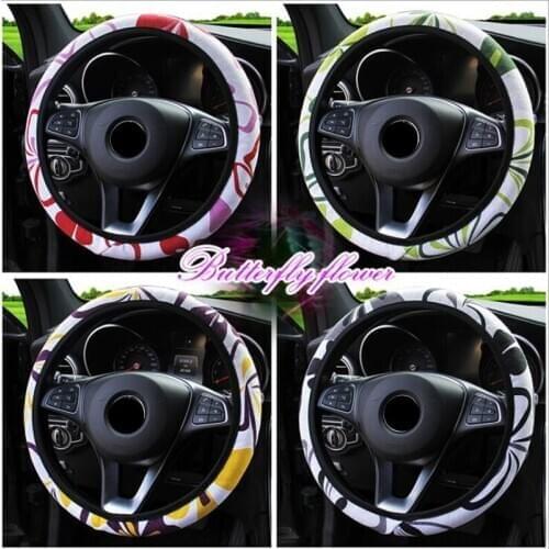 Universal 4 Colors Car Steering Wheel Cover Cloth Personality Print Anti-slip Soft Styling Elastic Car Accessories