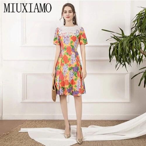 2021 New Summer Womens Wear Peter Pan Collar Short Sleeves Flower Print Elegant high quality lace embroidered