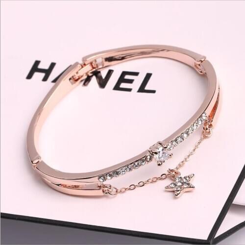 Luxury Famous Brand Jewelry Rose Gold Stainless Steel Bracelets & Bangles Female Heart Forever Love Charm Bracelet for Women
