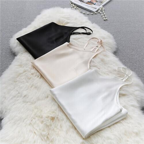 100% Silk Tank Top Women High Quality Fabric Shoulder Strap Adjustable Length Solid 3 Colors Casual Basic Clothing Fashion