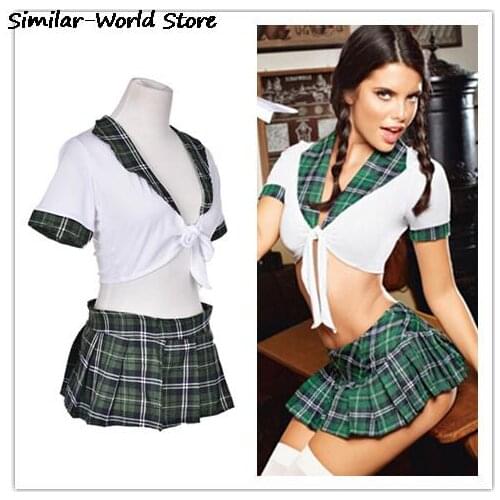 1Set Sexy Students School Girl Uniform Role Play Costumes Adults Halloween Clothes Women Girl Plaid Cosplay Clothing