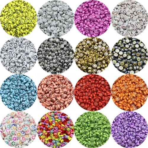 100pcs/Lot 7mm Oval Shape Smiley Beads Acrylic Spaced Beads For Jewelry Making DIY Charms Bracelet Necklac Accessories