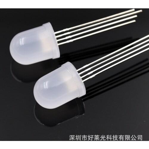 1000pcs/lot 0.06W F10/10mm Round Head Foggy Lens Four-Legged Full Color RGB Common Anode Red and Blue Light-Emitting Diode