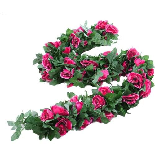 2.4/2.2/1.8M Simulation Rose Flower Rattan Plastic Vine Twining Plant Garland Hanging Rattan For Wedding Arch Garden Wall Decor