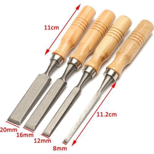 4Pcs 8/12/16/20mm Woodworking Carving Hand Chisels Tool Set Chisels DIY Tool With Wooden Handle