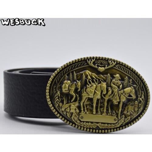 5 PCS MOQ WesBuck Brand Oval Buckle Horse Hunter Belt Buckles for Men Women Animal Western Buckles Metal Cowboy Cowgirl Fivela