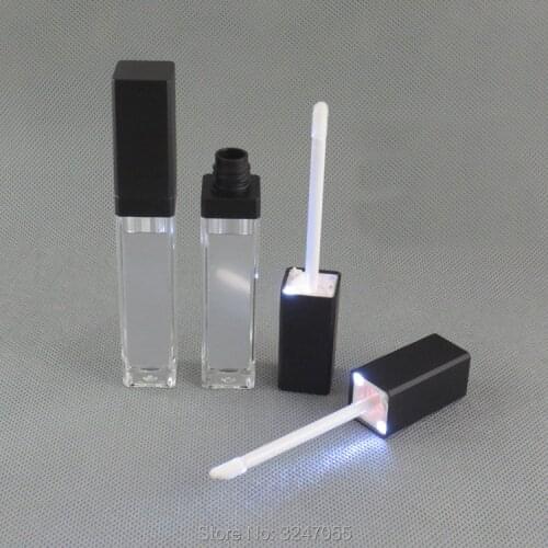 7.5ML 20pcs/lot Black Square Empty Lip Gloss Tube,Acrylic High Class Cosmetic Lipstick Packing Bottle with LED Light,Makeup Tool