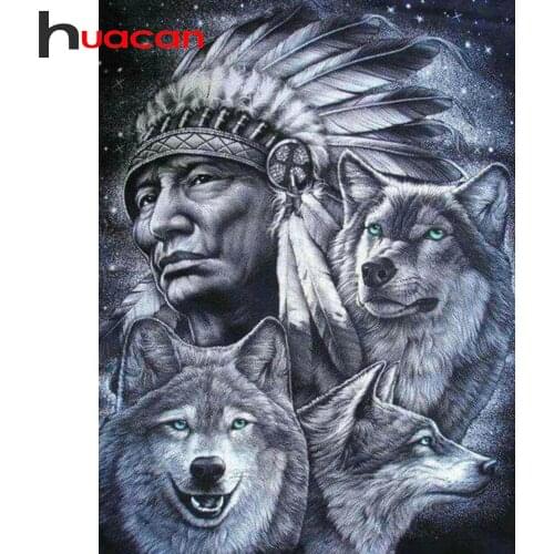 Huacan Diamond Mosaic Cross Stitch Embroidery Sets Wolf 5D Diamond Painting Full Animals Picture Of Rhinestones Home Decor