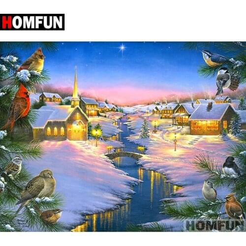HOMFUN Full Square/Round Drill 5D DIY Diamond Painting "Snow House" Embroidery Cross Stitch 5D Home Decor Gift A06907