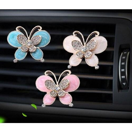 Car Air Freshener Diamond Butterfly Rose Flower Car Aromatherapy Clip Good Smell Metal Auto Air Conditioning Vent Perfume Clip