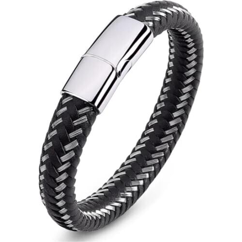 Steel, Original Leather Mens Bracelet