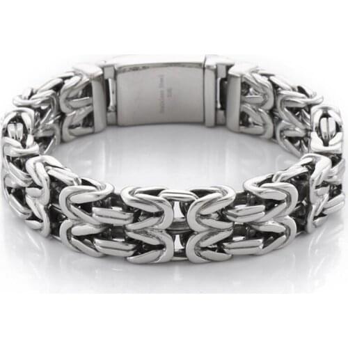 15mm 8.66'' 92g Silver/ Gold/ Black Classic High Quality Mens Bracelet Stainless Steel Casting Byzantine King Link Chain Jewelry