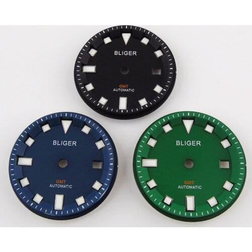 BLIGER 32.5mm Watch Dial with Date Window Fit GMT Mingzhu 3804 Automatic Movement