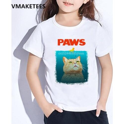 Kids Summer Short Sleeve Girls & Boys Cat Funny T shirt Children Cute Paws Kitten Print T-shirt Casual Baby Clothes,HKP2134