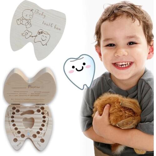 Baby Tooth Box English Wooden Milk Teeth Organizer Souvenirs Baby Girls Storage Gift Boys Z8D9