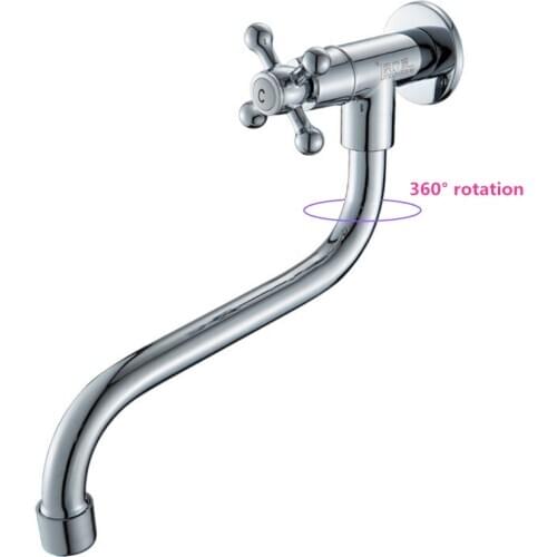 G1/2 New Mop Pool Single Cold Quick Opening Faucet, 360° Rotating Lengthen Brass Main Body Tap, Cross Handle Bent Pipe Bibcock